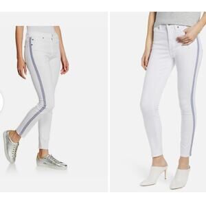 7 FOR ALL MANKIND White Cotton Side Stripe High Rise Ankle Skinny Jeans 27 NEW